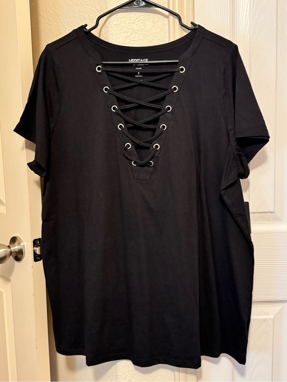 torrid Black Lace-Up V-Neck Short Sleeve Tee